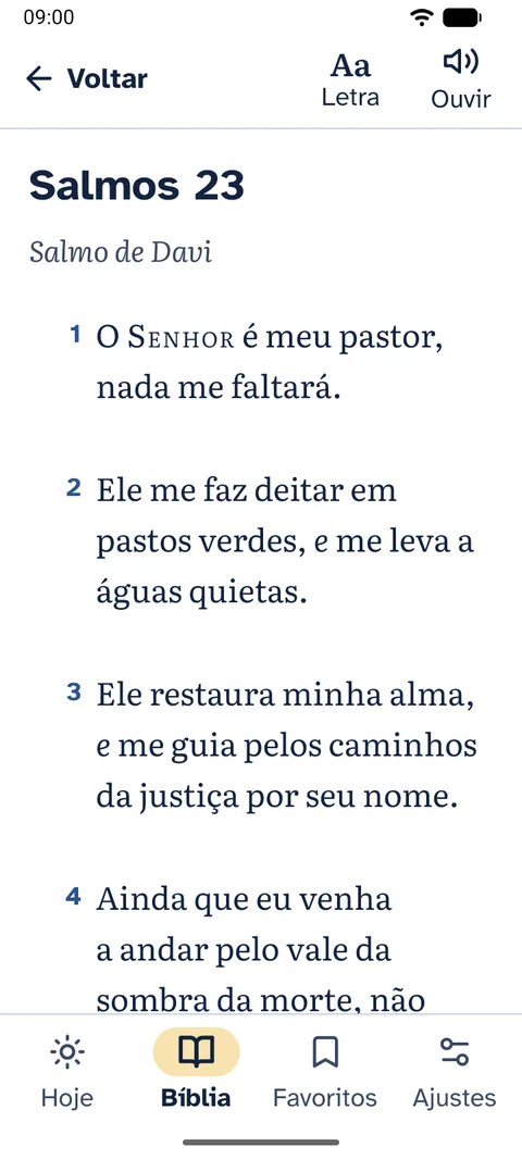 Leitura do Salmo 23, com letra grande e o número de cada versículo.